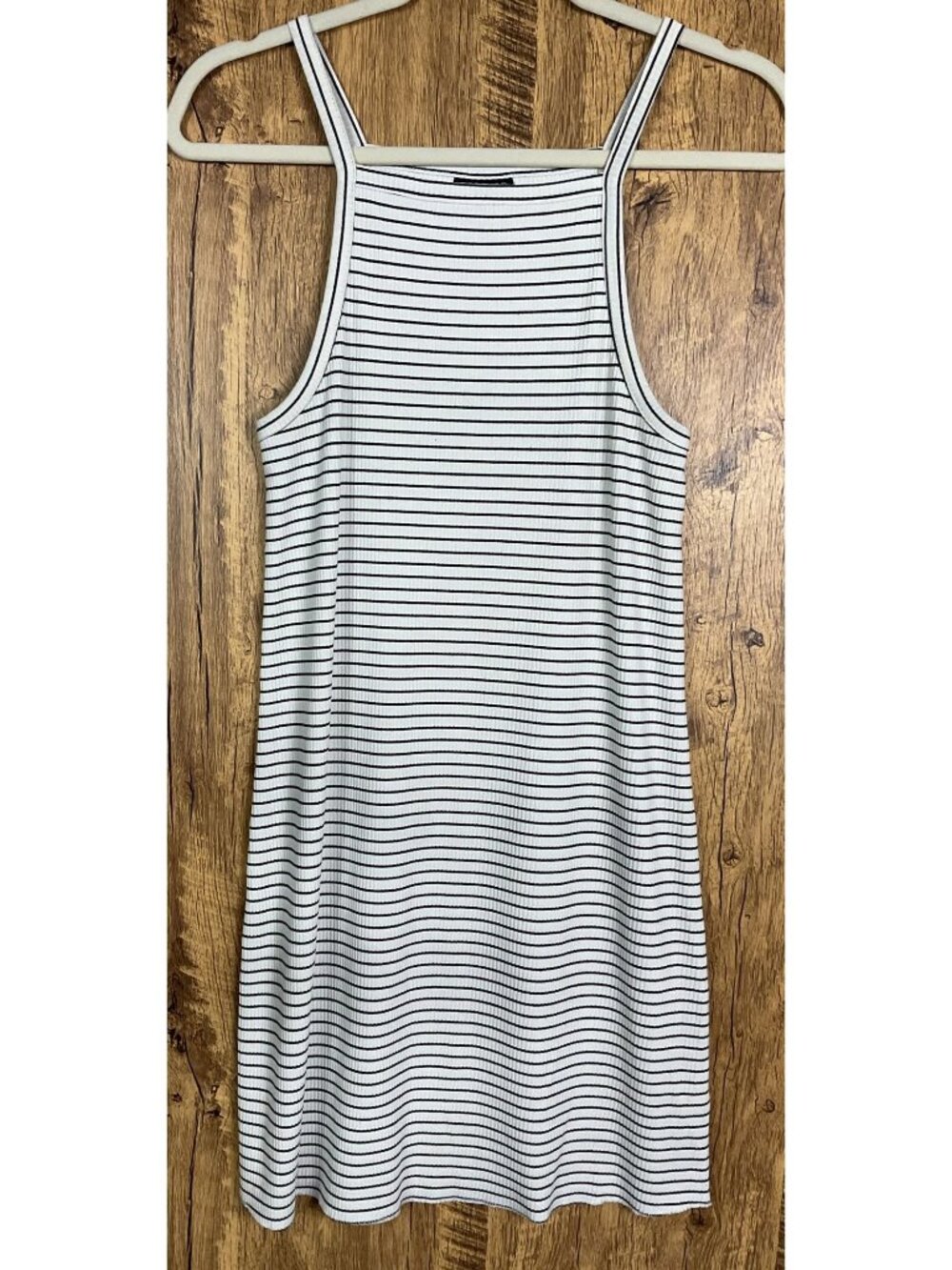 Topshop Black White Striped Ribbed Halter Dress High Neck Square Neck Size 8